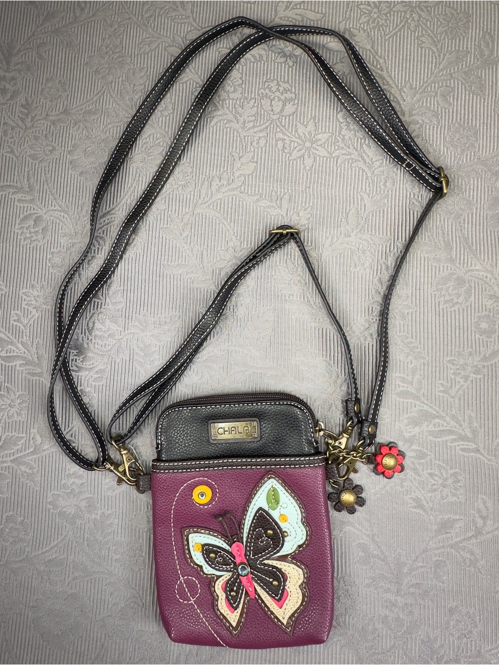Chala Butterfly Purple Cell Phone Crossbody Purse Adjustable Strap